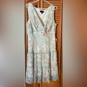 NEW WITH TAG! Connected Apparel Aqua Floral Tiered Dress Size 16